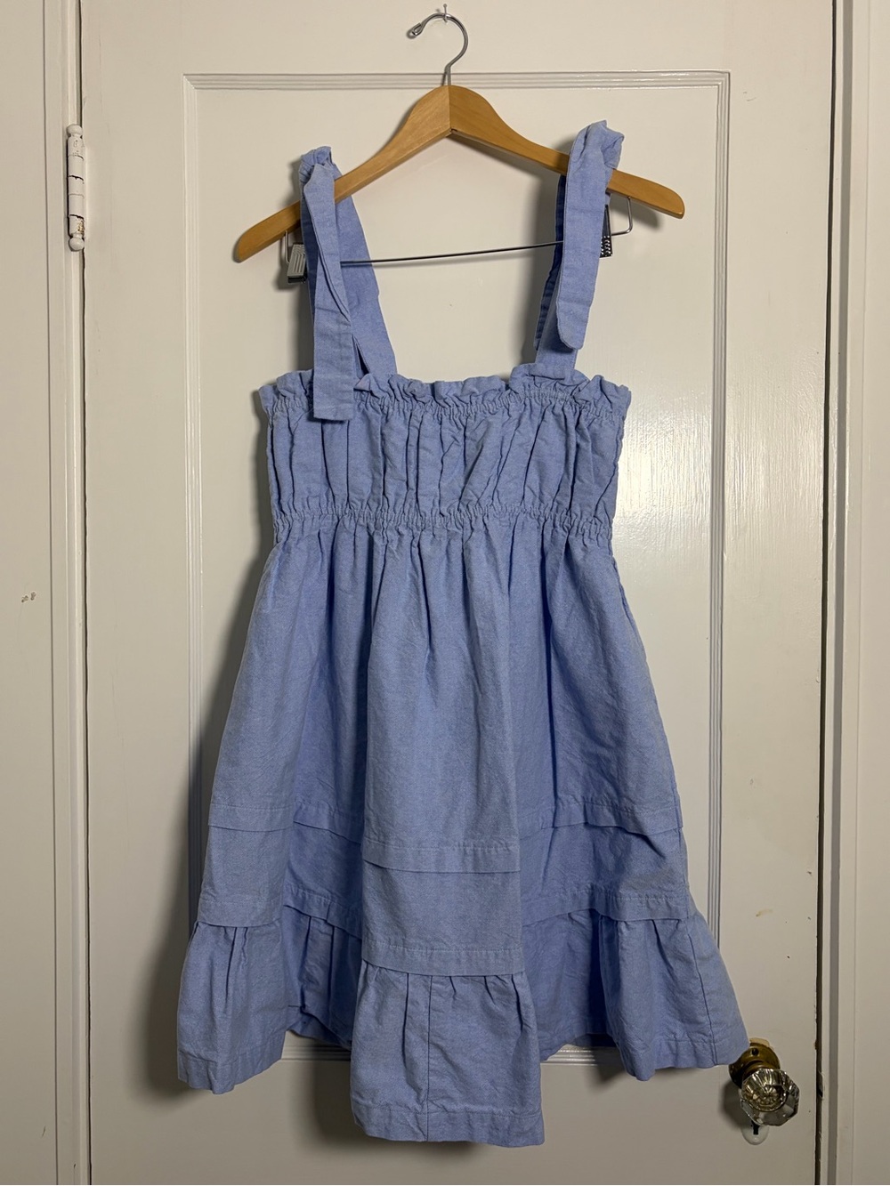 Blue Smocked Sundress with Tie Straps